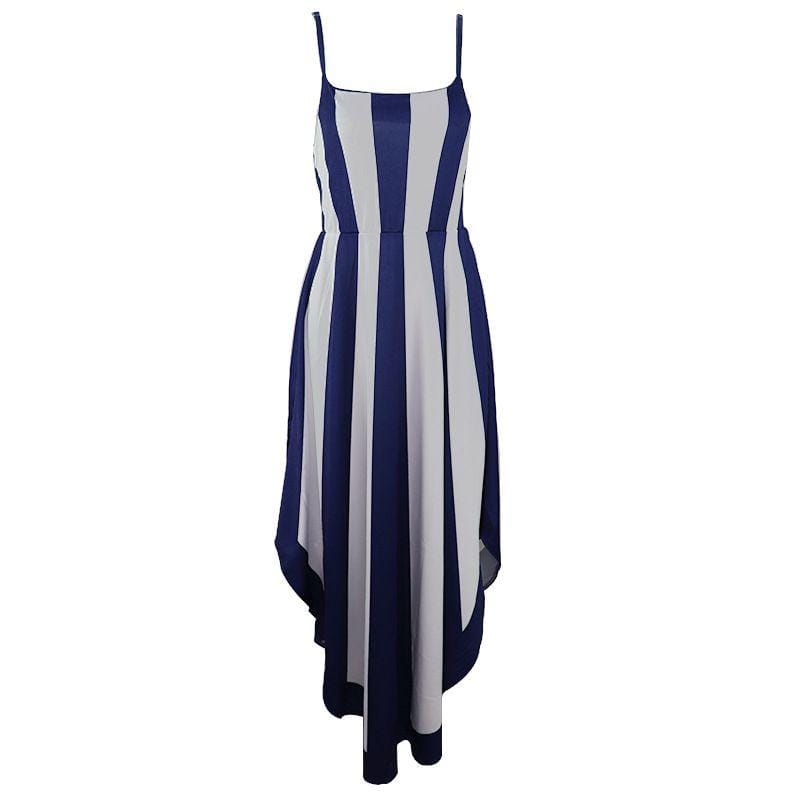 Summer Unique Color Blocking Spaghetti Strap Irregular Hemline Midi Dress