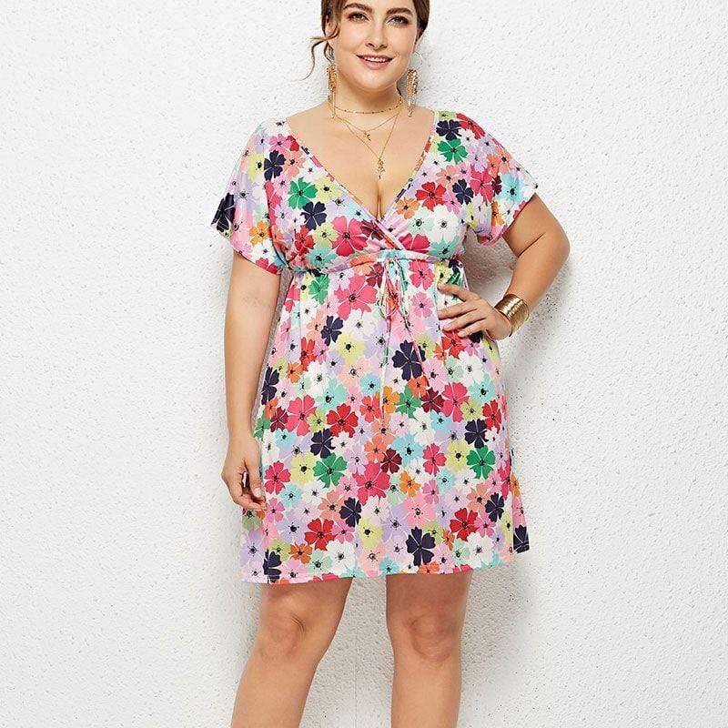 Summer Vacation Casual V Neck Graphic Print Short-sleeve Dress