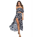 Summer Vacation Coconut Tree Printed Casual Off-shoulder Crop Top Side-slit Skirt Set