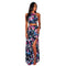 Summer Vacation Flower Printed Backless Halter Camis Side-slit Skirt Two-piece Set