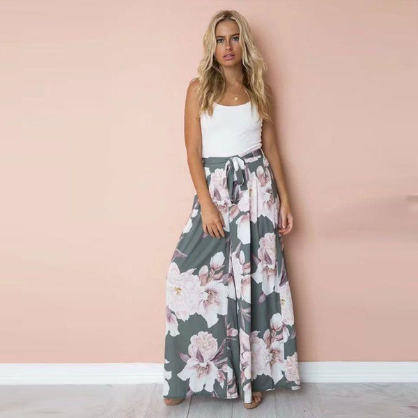 TIY Clothing Summer Vacation Flower Printed Casual Women Wide-leg Pants TIY