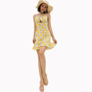 Summer Vacation Sunflower Print Knotted Flouncing Slip Dress