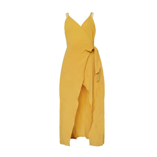 TIY Clothing Summer Woman Holiday Style Solid Color Knot-Bow Slim Dress TIY
