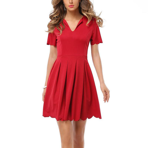 TIY Clothing Summer Woman Holiday Style Solid Color V-Neck Loose Cozy Dress TIY