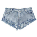 Summer Women New High-waisted Raw Hem Stone Washed Denim Shorts