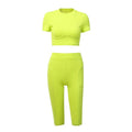 Summer Women Solid Color Short-sleeve Cropped T-shirt Tight Pants Sporty Set