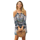 Sweet Cool-shoulder Design Women Summer Beach Three-quarter Sleeves Dress