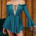 Sweet Frilled Off-shoulder Flare Sleeve Design Solid Color Mini Dress