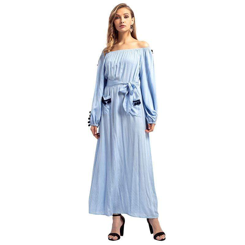 TIY Clothing Sweet Off-shoulder Design Women Lantern Sleeves Lace-up Casual Dress TIY