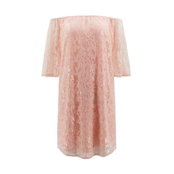 Sweet Solid Color Lace Off-shoulder Loose Pattern Casual Dress