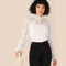 Sweet Style Women Mock Neck Long-sleeve See-through Lace Blouses