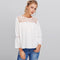 Sweet Women Fashion Lace Long Flare Sleeves Solid Color Blouse