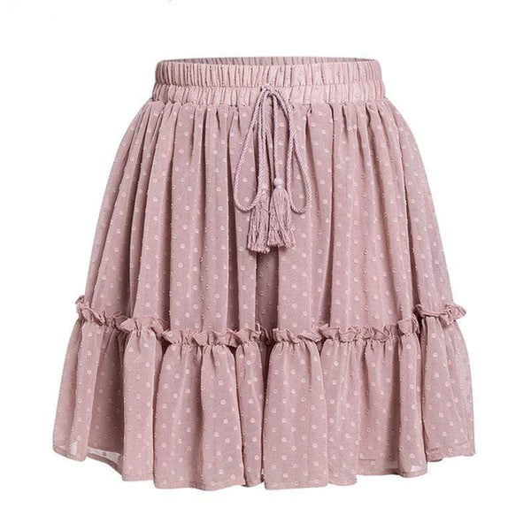Sweet Women Pink Color Frilled Design Pleated Swing Skirt