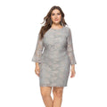 TIY Clothing Sweet Women Solid Color Plus Size Flare Sleeve Lace Party Dress TIY