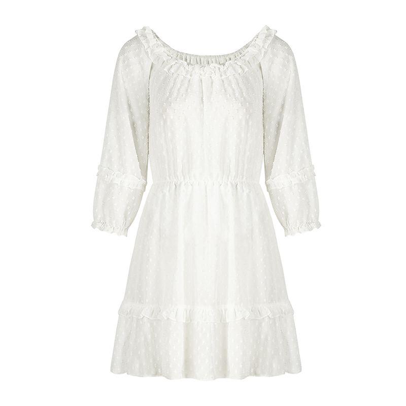 Sweet Women Solid Color Sexy One-shoulder Long Sleeves Flouncing Dress