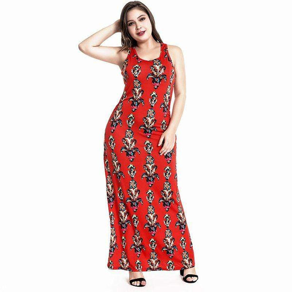 Sweet Women Unique Floral Print Sexy Sleeveless Casual Long Dress