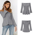 Sweet Young Lady Sexy Off-shoulder Design Flare Sleeves Autumn Winter Blouse