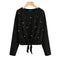 Sweet Young Women Black Color Slimming Pattern Casual T-shirt