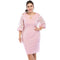 Sweet Young Women Pink Color Floral Pattern Hollow Half Sleeves Party Dress