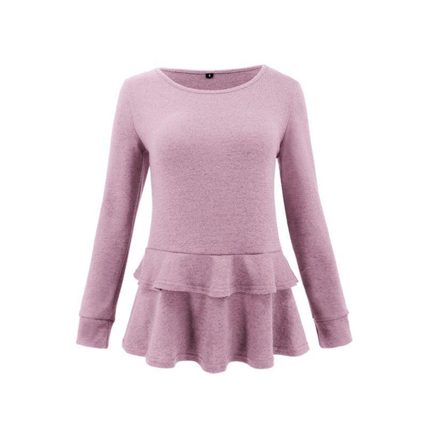 Sweet Young Women Solid Color Flouncing Hemline Autumn Winter Bottoming Blouse