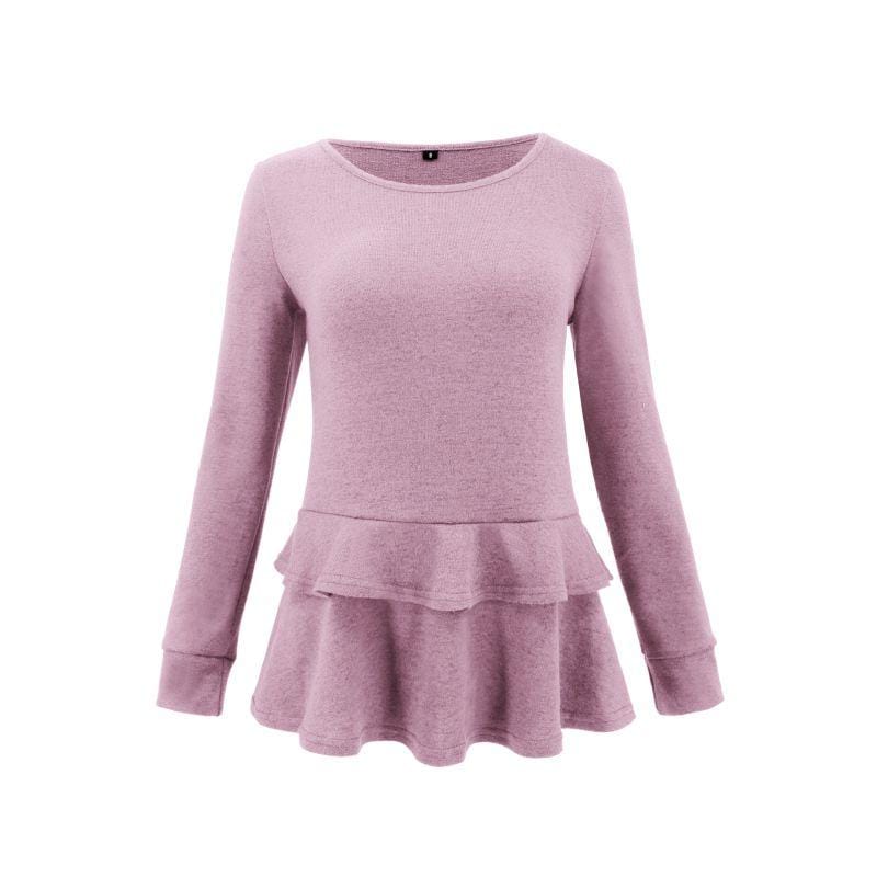 Sweet Young Women Solid Color Flouncing Hemline Autumn Winter Bottoming Blouse