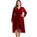 Top Grade Solid Color Women V Neck Long Sleeves Casual Plus Size Dress
