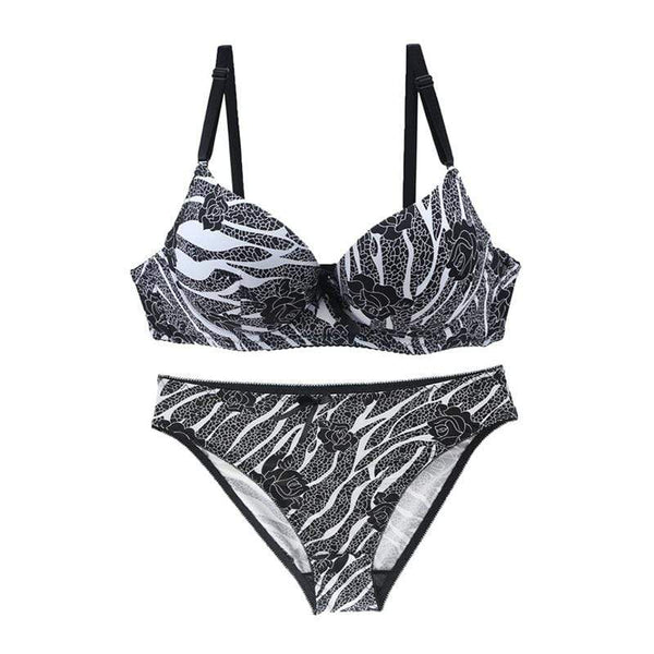 Top Sales Striped Floral Printed Plus Size Sexy Women Bra Panty Set