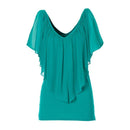 Trendy Elegant Casual Elastic Deep V-Neck Cold Shoulder Chiffon Stitching Blouse For Women