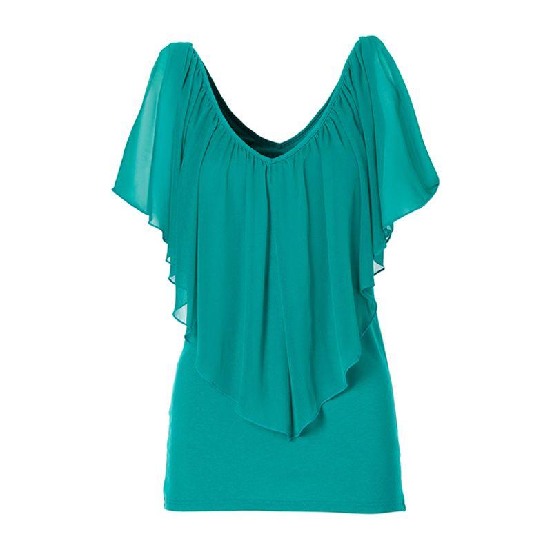 Trendy Elegant Casual Elastic Deep V-Neck Cold Shoulder Chiffon Stitching Blouse For Women