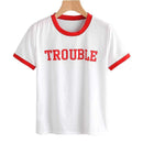 Trendy Letter Pattern Round Collar Women Short Sleeves T-shirt