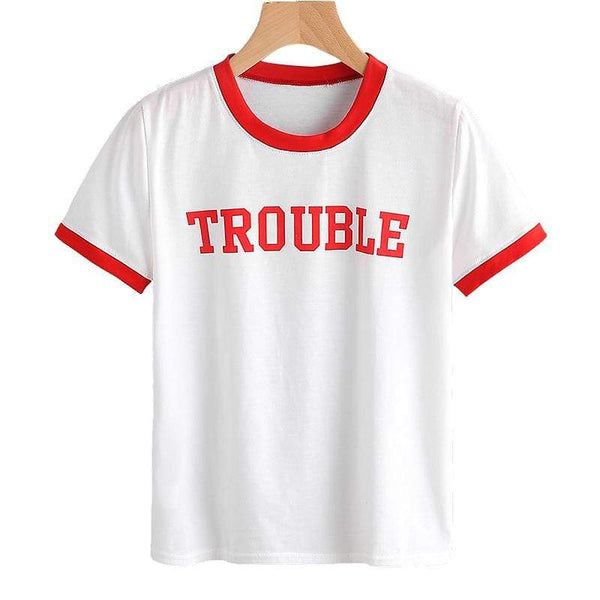 Trendy Letter Pattern Round Collar Women Short Sleeves T-shirt