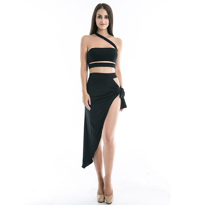 TIY Clothing Two-piece Sexy Strapless Bandage Hip Slit Dress Suit TIY