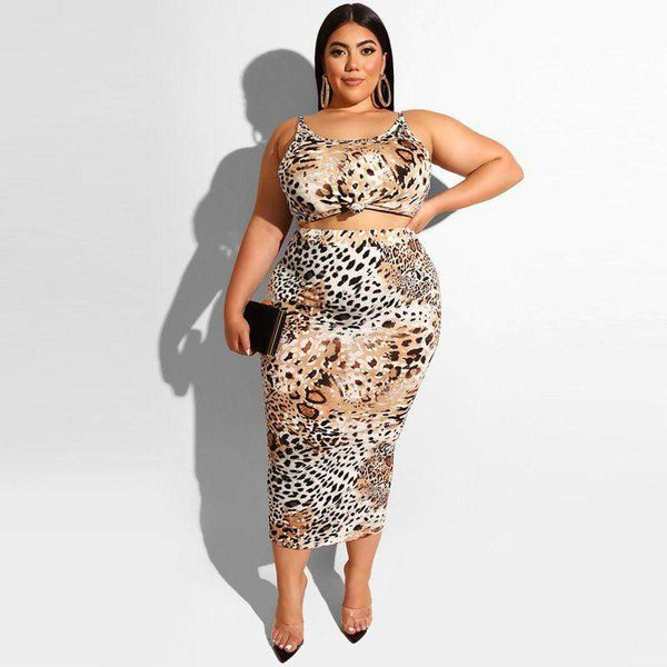 TIY Clothing Unique Animal Print Design Cropped Camis Tight Skirt Plus Size Set TIY