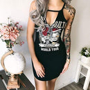 Unique Collar Cut-out Design Women Sexy Graphic Print Slip Dress