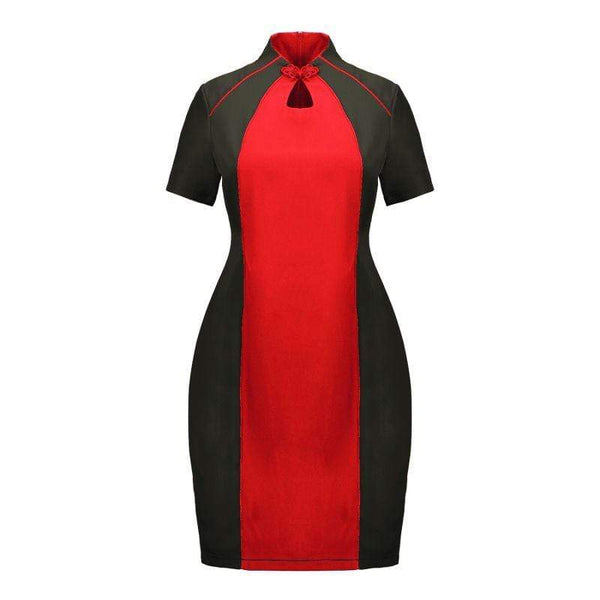 Unique Color Blocking Design Fat Women Short Sleeves Tight Dress