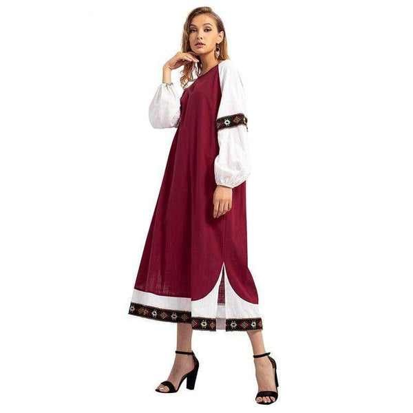 Unique Color Blocking Design Women Loose Pattern Maxi Dress