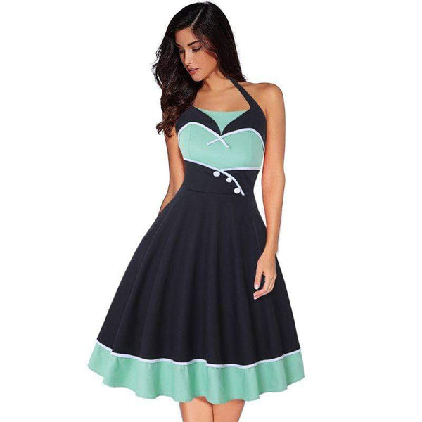 Unique Color Blocking Design Women Sleeveless Polka Dot Curvy Dress
