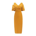 Unique Cool Shoulder Design Solid Color V Neck Flouncing Sleeves Dress