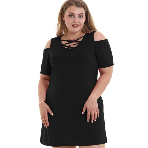 Unique Cool Shoulder Short-sleeve Plus Size Dress