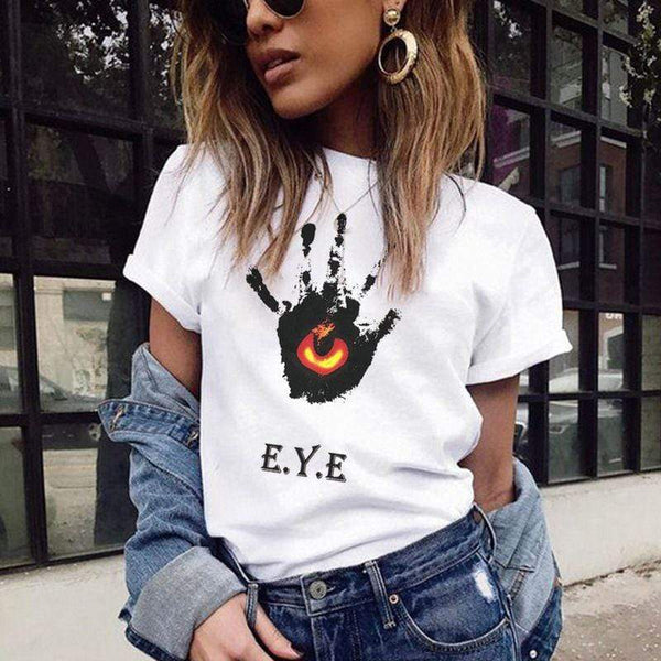 TIY Clothing Unique Devil Eye Hand Printed Loose Pattern Casual Tee TIY