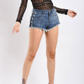 Unique Imitation Pearl Design Women Beaded Tassel Denim Shorts