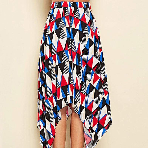 Unique Irregular Hemline Design Women Color Blocking Skirt