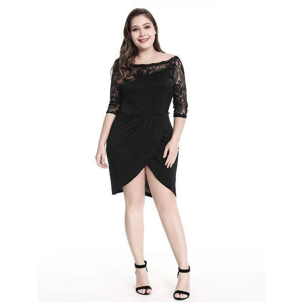 Unique Lace Patchwork Women Plus Size Solid Color Irregular Hemline Dress