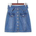 Unique Lapel Design Women Petite Size Single-breasted Denim Skirt