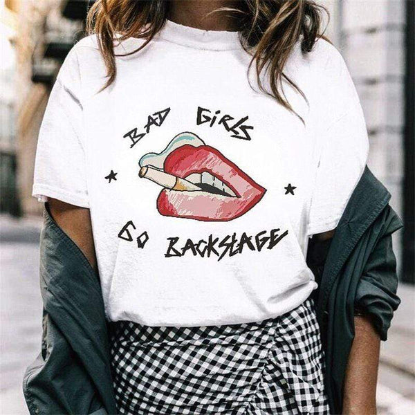 Unique Letters Smoker Printed Women Casual Tee