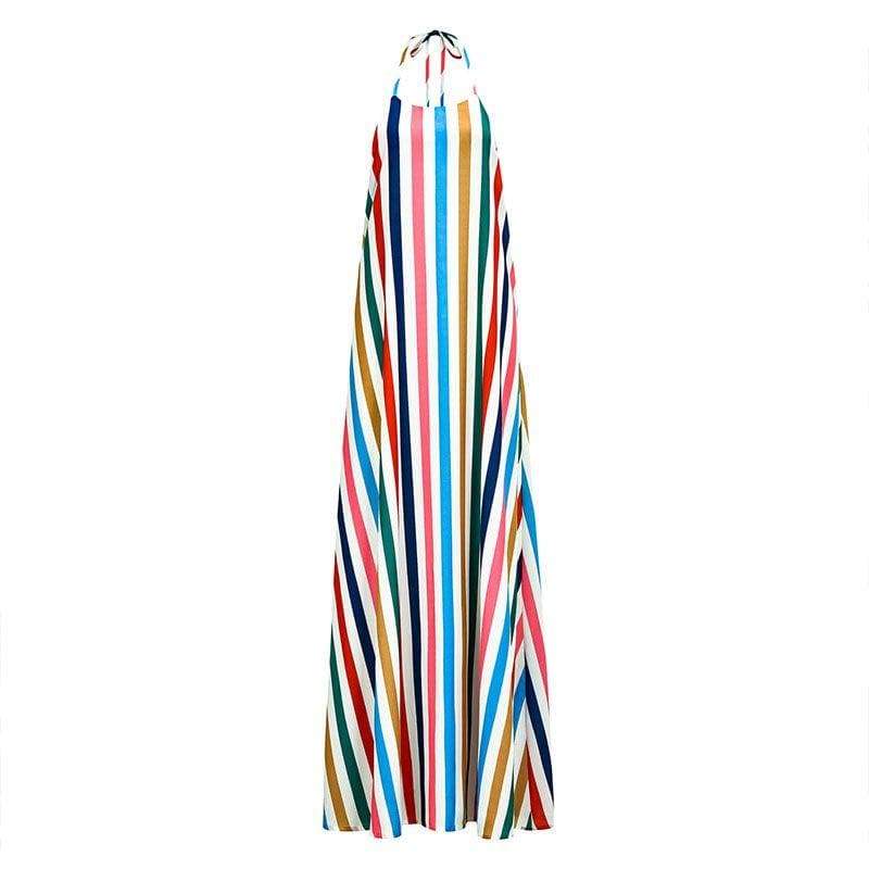 Unique Loose Pattern Women Multicolor Stripes Halter Dress