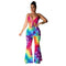 Unique Multicolor Tie-dye Design Women Cropped Strappy Top Flare Pants Set