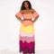 Unique Rainbow Color Design Women Off-shoulder Cropped Top Maxi Skirt Set