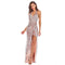 Unique Rose Gold Color Sequin Design Women Maxi Evening Slip Dress