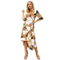 Unique Scarf Print Women Elegant Irregular Hemline Off-duty Dress